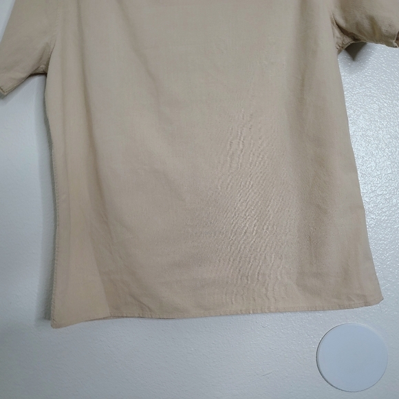 Coofandy Men's Beige Short Sleeve Shirt Linen Blend Sz L Pocket Chest - Picture 11 of 12